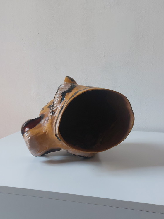 Image 1 of Ancien masque de tigre en papier mâché peint à la main, accessoire de théâtre pour enfants