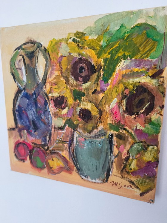 Image 1 of Original Sunflowers Still Life by M Savu | Acrylic on Canvas | 30 × 30 cm