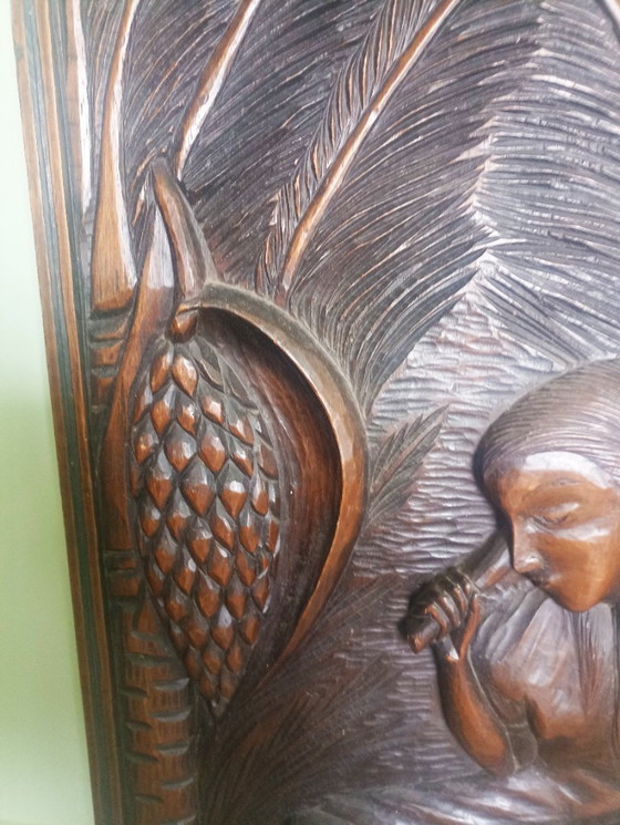 Image 1 of Scultura artistica monumentale brasiliana in legno (102 cm) firmata Lucio (1977)