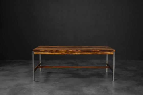 Image 1 of Tavolino da caffè grande vintage Mid-Century moderno in palissandro e alluminio di HMB Möbler Rörvik, Svezia, anni &#39;60