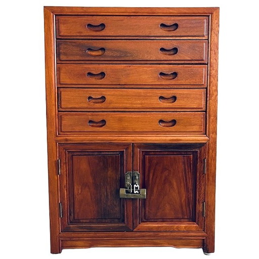 Coffret à couverts chinois vintage en bois 1950
