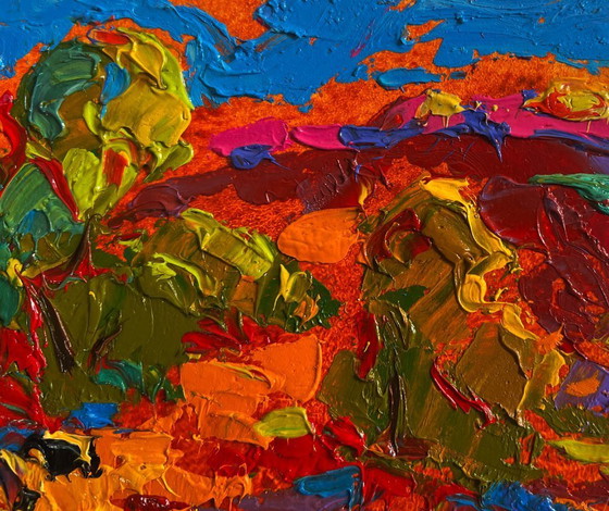 Image 1 of Original Oil Painting Fall Field Landscape Colors of Autumn