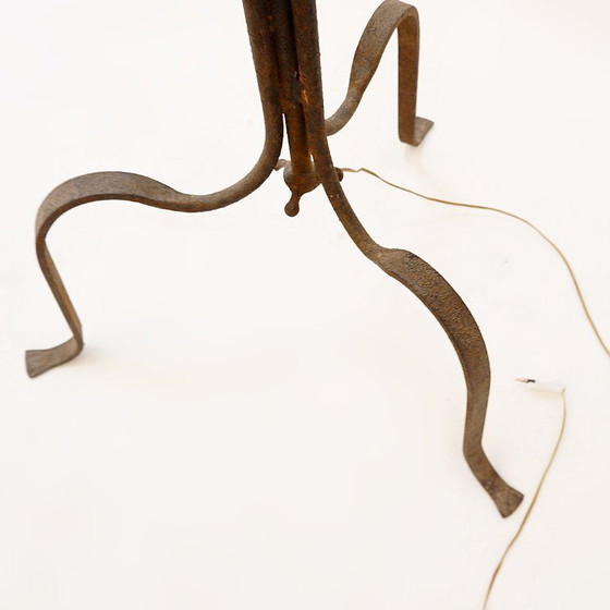 Image 1 of Wrought-iron tripod floor lamp adorned with stylized animal heads