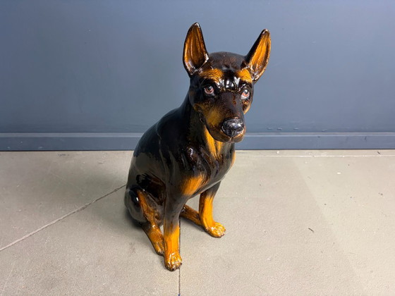 Levensgroot vintage geglazuurd keramisch Doberman-hondenbeeld, jaren 60 – Decoratieve objecten, Ceramic (photo 5 of 9)