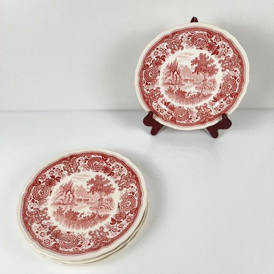 Image 1 of Set of 4 "Burgenland" Dessert Plates, Villeroy & Boch, Red