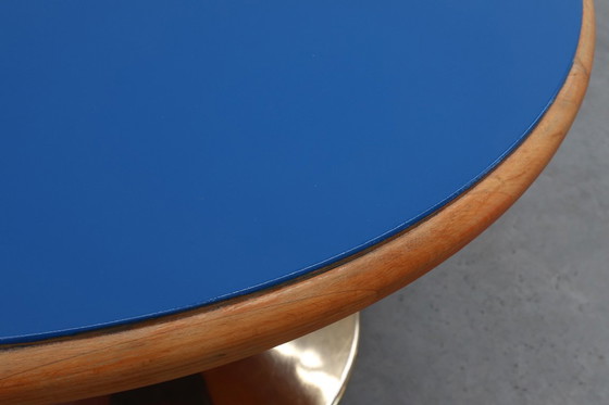 Image 1 of Vintage Round Tulip Coffee Table with Blue Top, France ca. 1960