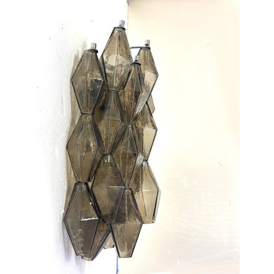 Image 1 of Set of Two “Poliedri” Murano Glass Wall Sconce in Venini Style