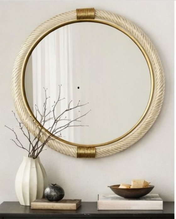 Image 1 of Espejo de pared redondo veneciano con cristal de Murano Torgiglione-Torchon: decoración de lujo inspirada en el Barovier