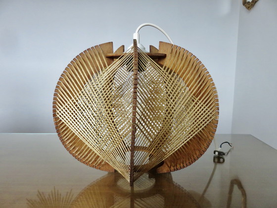 Image 1 of Scandinavische hanglamp, draad en hout, 1970