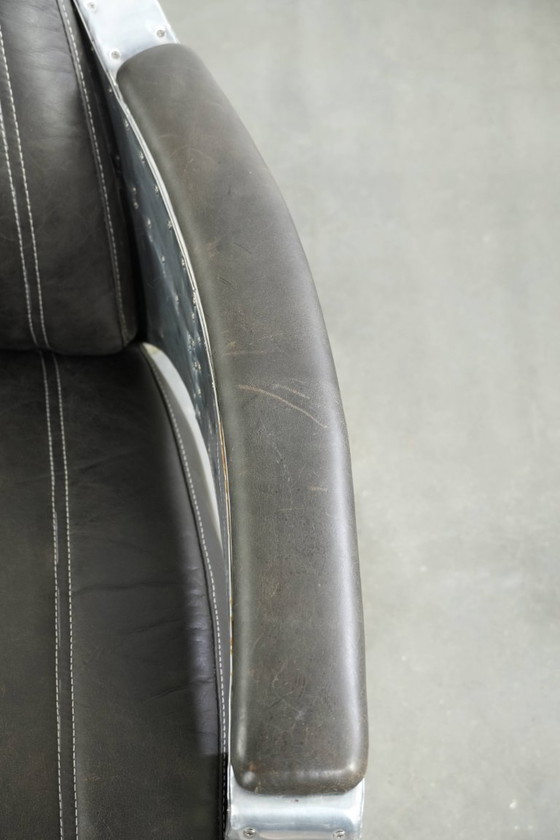 Image 1 of Bijzonder mooie en comfortabele rundleren aviator design armchair/ fauteuil afgewerkt met aluminium