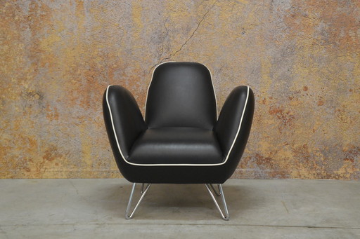 Black Leather Topform Pinto Design Armchair