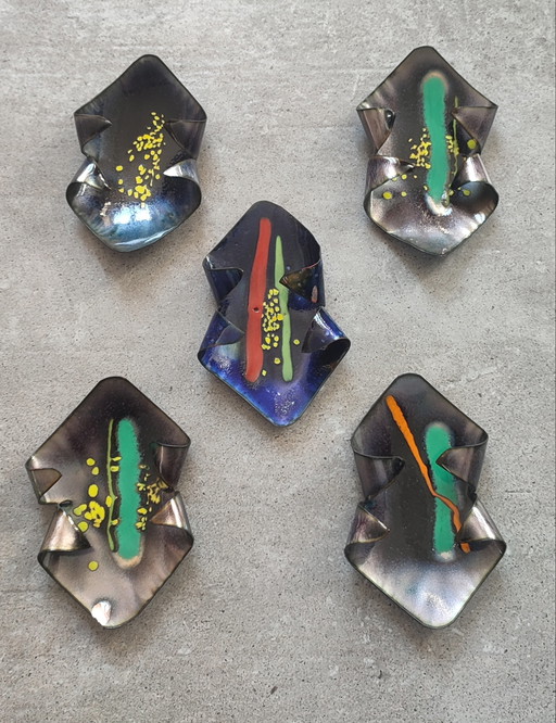 X5 Smaltato Rame Snuisterijbakje, Italië, jaren 60-70