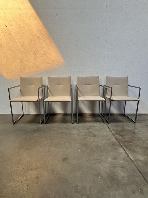 Four Arco Frame Dining Chairs, Cream Upholstery, Burkhard Vogtherr