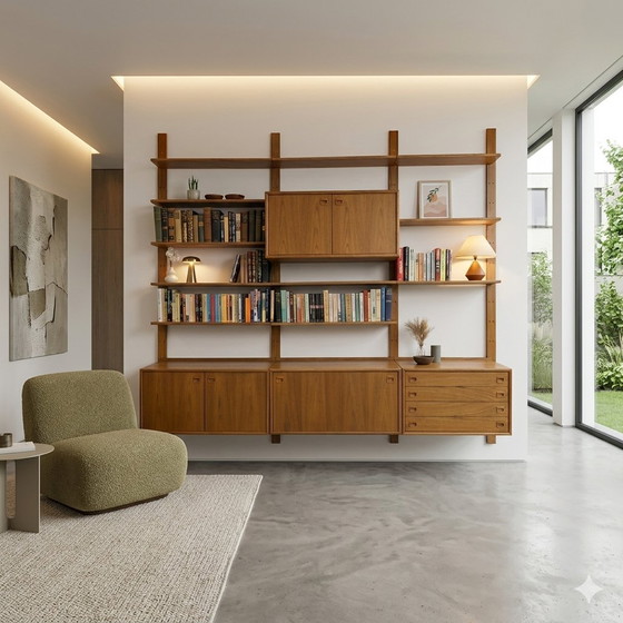 Image 1 of Vintage Danish teak wall system 1960s bookcase Danish