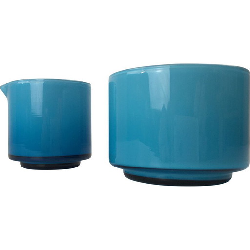 Vintage opaal glazen creamer en suikerpot van Michael Bang voor Holmegaard, jaren 1960