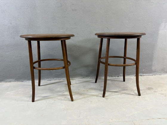 Image 1 of Vintage Bentwood Side Tables Thonet Style Wood Round Set of 2
