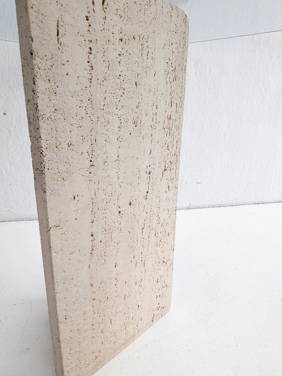 Image 1 of Travertine & Glass Dining Table with Sculpted Legs 1970s