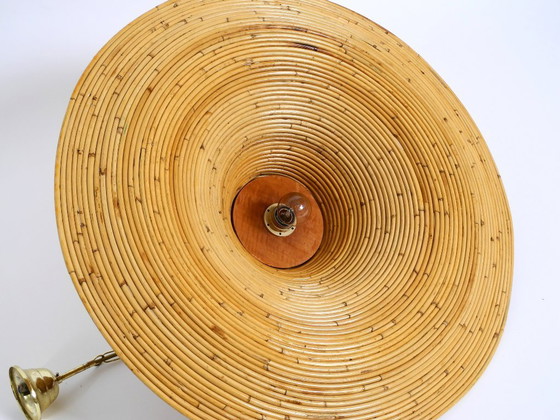 Image 1 of Beautiful, large Italian 1970s bright bamboo wood ceiling pendant lamp Vivai del Sud