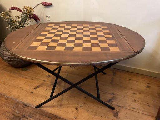 Tavolo da gioco vintage a scacchiera, tavolo da caffè francese