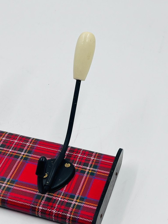 Image 1 of Vintage red tartan coat rack from the 1970s