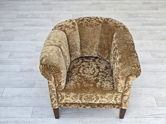 Image 1 of 1960s Danish Vintage Armchair, Green Furniture Velour, Ash Wood Legs