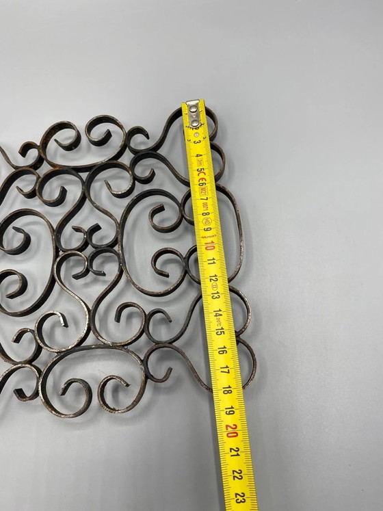 Handcrafted Wrought Iron Trivet with Scrollwork and Arabesque Design, Square Shape – Decorative Objects (photo 3 of 3)