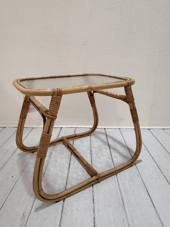 Tavolino vintage Rohe Noordwolde con vetro strutturato – Rohé Noordwolde, Tavolini da caffè, Rattan (photo 9 of 9)
