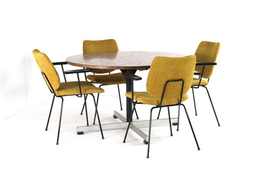 Ensemble de 4 chaises de salle à manger W.H. Gispen pour Kembo, style vintage, rembourrées