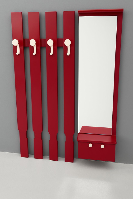 Image 1 of Vintage wandkapstok met spiegel en lade, jaren 1960, Tsjecho-Slowakije