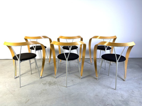 Revers Dining Chairs by Andrea Branzi for Cassina, 1993, Set of 6, Wood, Metal, Black, Modern (photo 8 of 13)