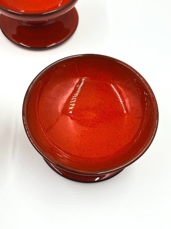 Set of 4 vintage ice cream bowls by PAN Keramik, Table accessories, Ceramic, Red (photo 7 of 11)