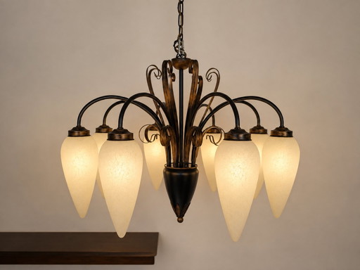 Lampadario italiano a 8 luci – Prodotto in Italia, 2004 – hanglampen, Brass, Metal