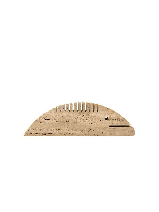 Brutalist travertine fish shaped desk organizer/ figure, Enzo Mari F.lli Mannelli, Italy, 1970s