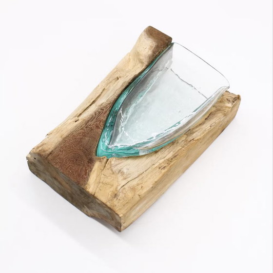 Image 1 of Molton Glass V-shaped Art Vase on Wood