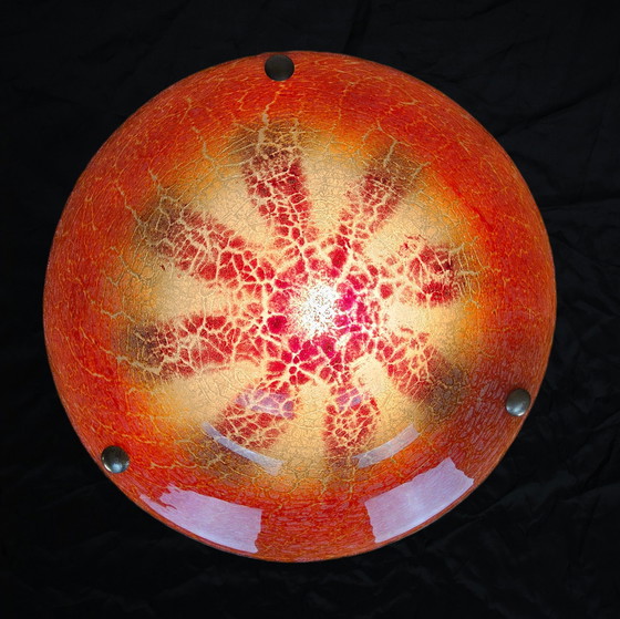 Image 1 of Antieke Oranje Duits Art Deco WMF Ikora Glazen Hanglamp 1930s / glass art deco orange hanging light 