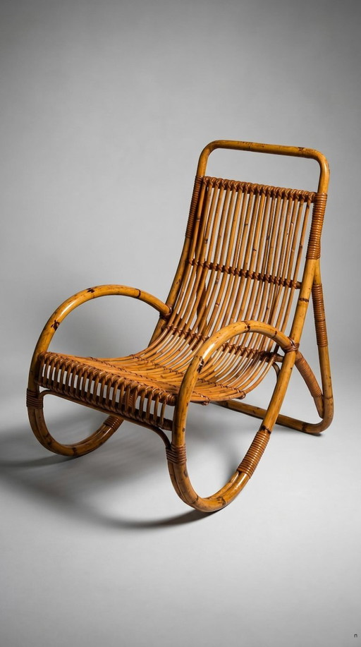 Vintage-Loungesessel aus Rattan, Akzentstuhl aus Bambusrohr, Boho-Webmöbel
