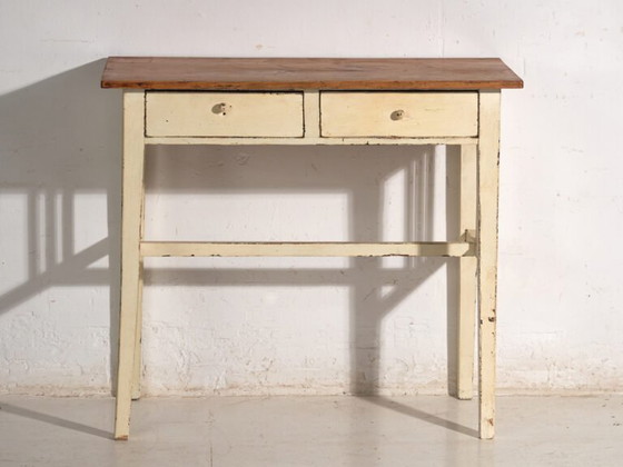 Antieke tafel met twee laden van grenenhout – Centraal-Europa, circa 1910 – Bijzettafels, Porcelain, Rustic (photo 38 of 40)