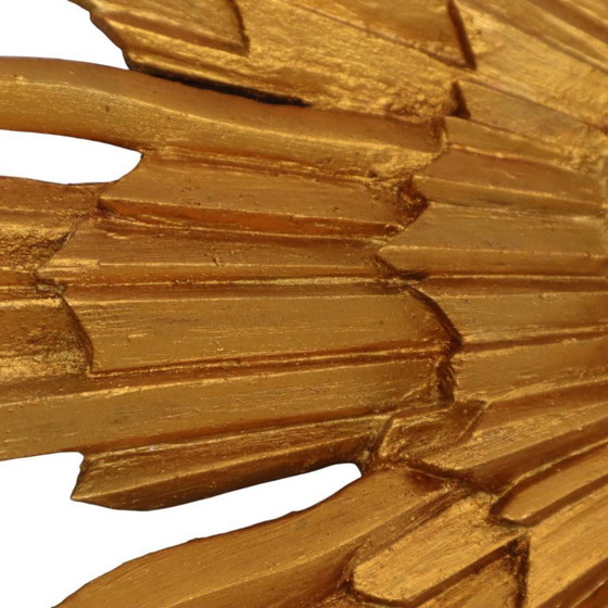 Image 1 of Vintage Houten Zonnespiegel Sunburst Convex Goud 46cm