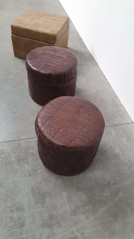 Image 1 of Vintage patchwork footstool poufs 70s