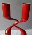 double candle holder, stainless steel, red lacquered, menu, denmark, design mikaela dörfel