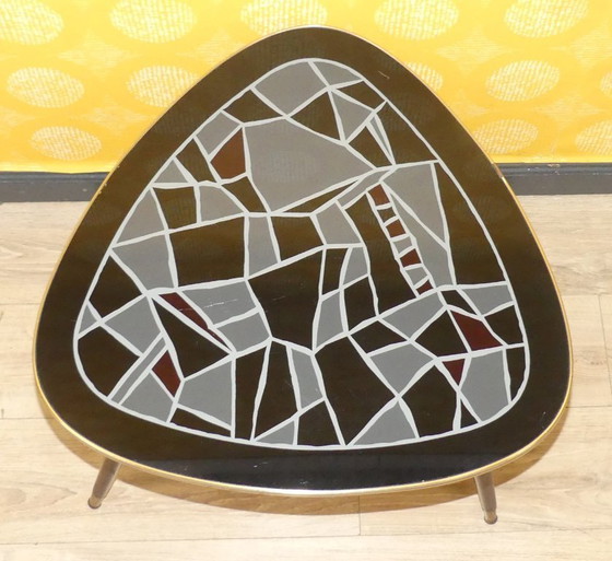 Image 1 of fifties cocktailtafel stijlvol zwart MOSAIC glazen blad 50s salontafel fifties retro vintage niertafel 60s sixties