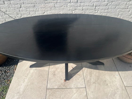 Mango Wood Dining Table 180cm Black with Steel Matrix Leg (photo 3 of 5)
