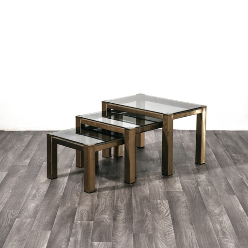 Ensemble de trois tables basses en laiton, style Hollywood Regency, design moderne des années 1970