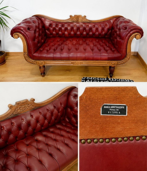 Canapé Chesterfield ancien en cuir véritable