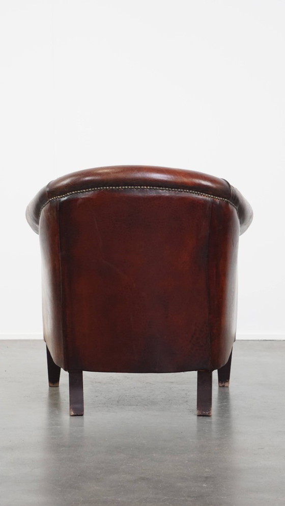 Image 1 of Fauteuil club en cuir de mouton couleur cognac