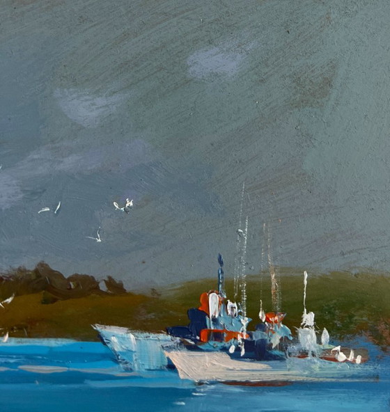 Image 1 of Original Oil Painting Coastal River Landscape A storm is coming