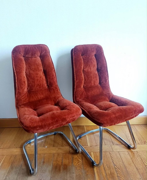 2 sillas Gastone Rinaldi de terciopelo y cromo, 1970 – eetkamerstoelen, Velvet