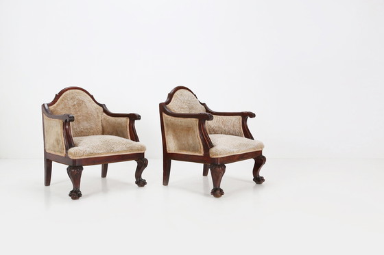 Image 1 of Ensemble de fauteuils Empire en bois d'acajou massif et peau de mouton, France 1820s