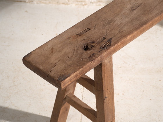 Antique Elm Wood Bench, China, circa 1900, Benches, Rustic (photo 4 of 7)