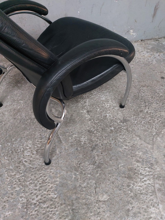 Image 1 of Black Leather Chrome Armchair 80'